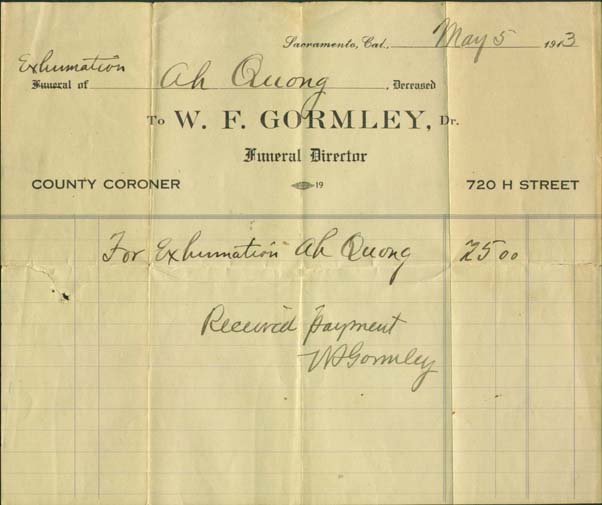 Exhumation receipt